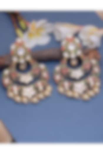 Gold Plated Jadau & Semi-Precious Stone Meenakari Dangler Earrings In Sterling Silver by Shubh Silver