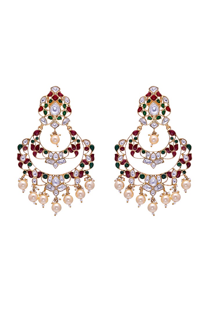 Gold Plated Jadau & Semi-Precious Stone Meenakari Dangler Earrings In Sterling Silver by Shubh Silver at Pernia's Pop Up Shop
