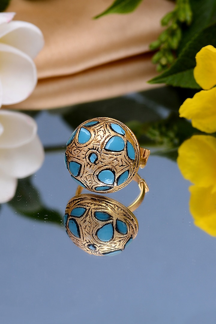 Gold Plated Semi-Precious Stone Handcrafted Ring In Sterling Silver by Shubh Silver