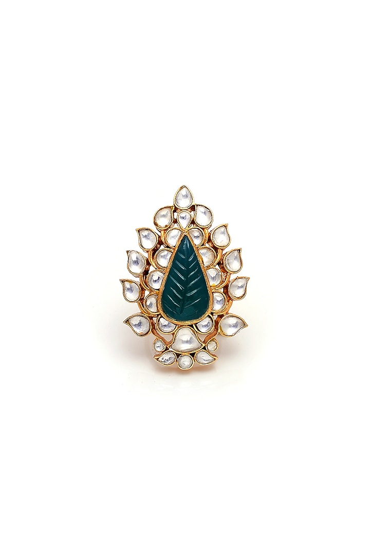 Gold Plated Crystal Polki Handcrafted Ring In Sterling Silver by Shubh Silver at Pernia's Pop Up Shop
