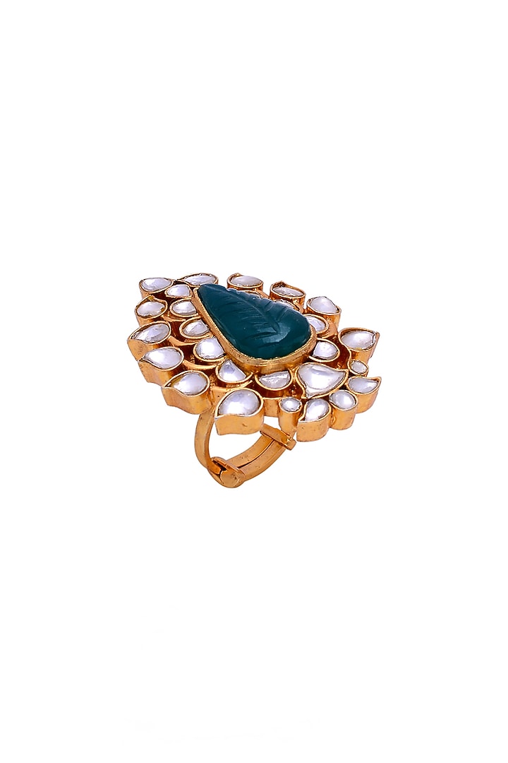 Gold Plated Crystal Polki Handcrafted Ring In Sterling Silver by Shubh Silver at Pernia's Pop Up Shop