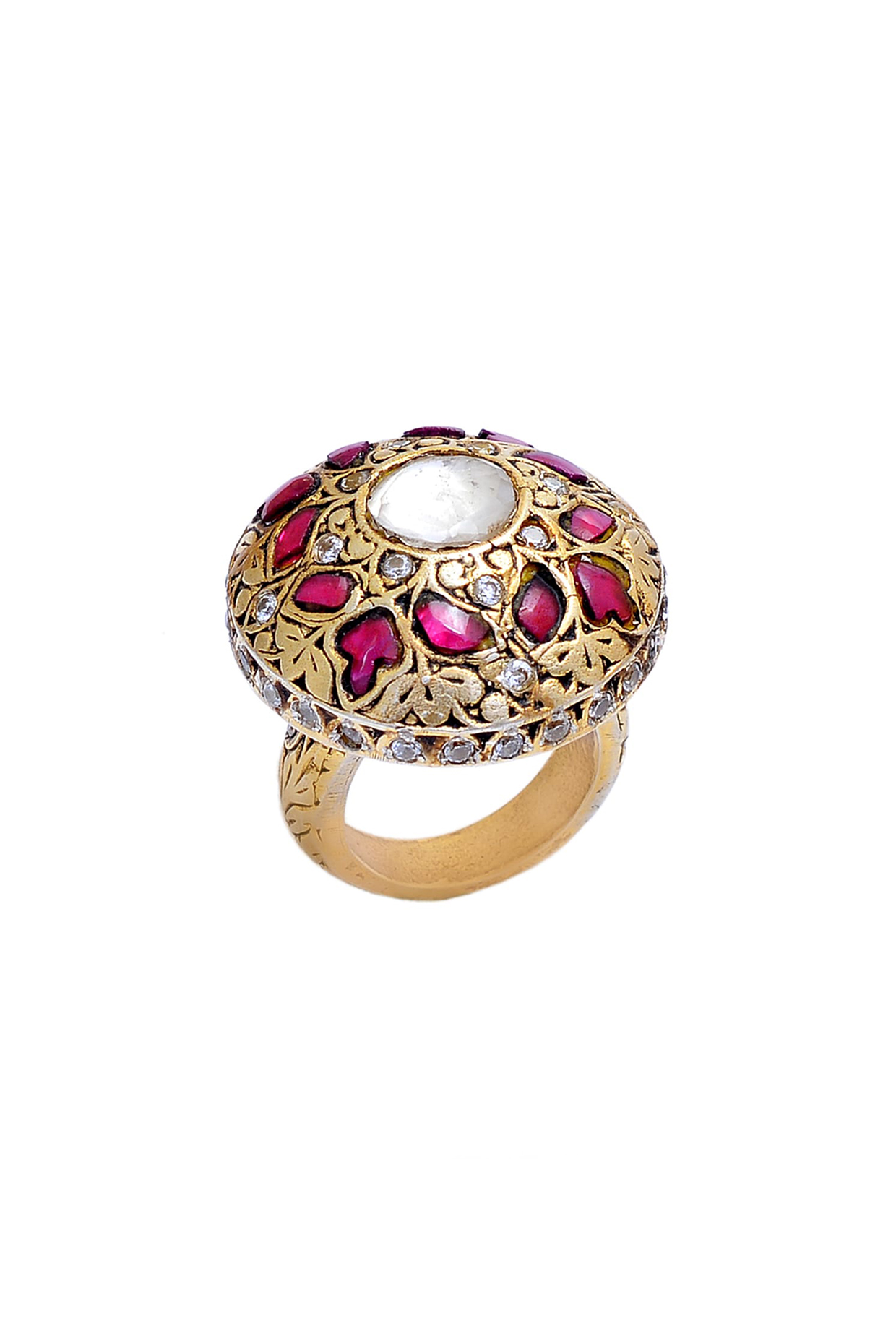 Gold Plated Moissanite Handcrafted Ring In Sterling Silver by Shubh Silver at Pernia's Pop Up Shop