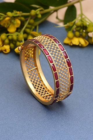 Gold Plated Jadau Meenakari Bangle In Sterling Silver by Shubh Silver