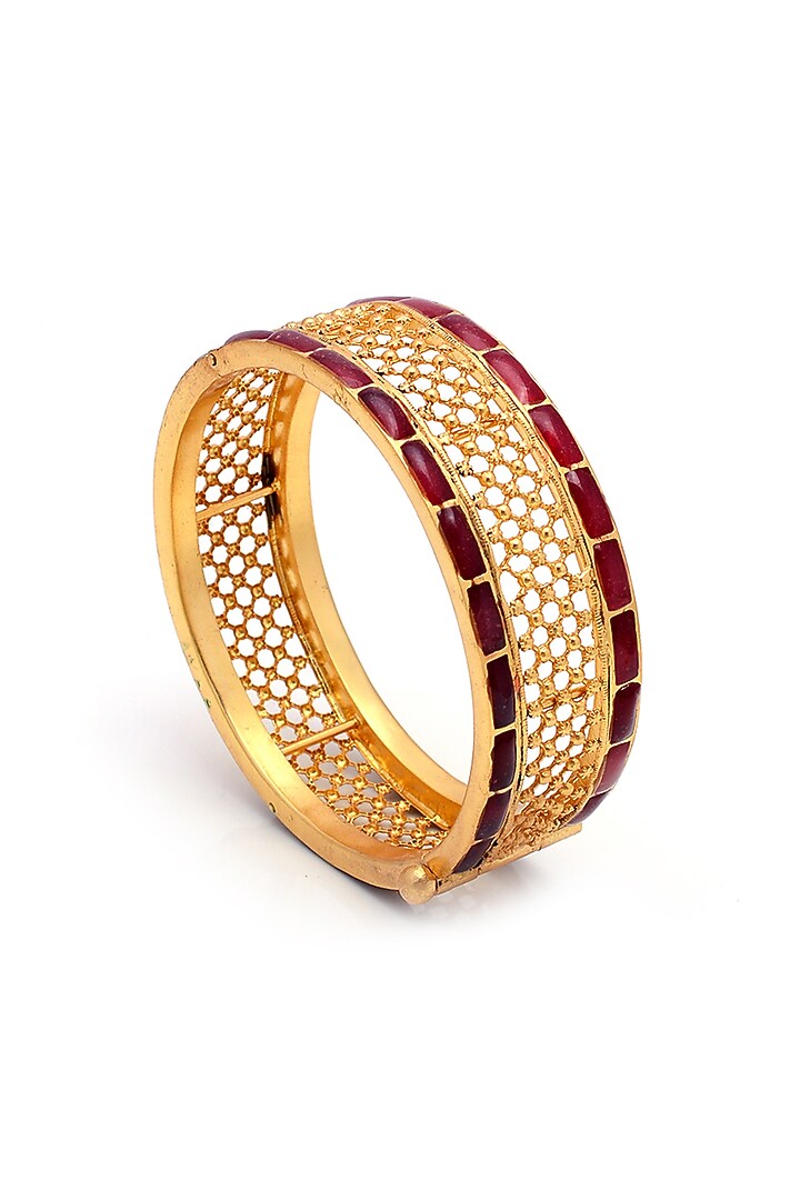 Gold Plated Jadau Meenakari Bangle In Sterling Silver by Shubh Silver at Pernia's Pop Up Shop