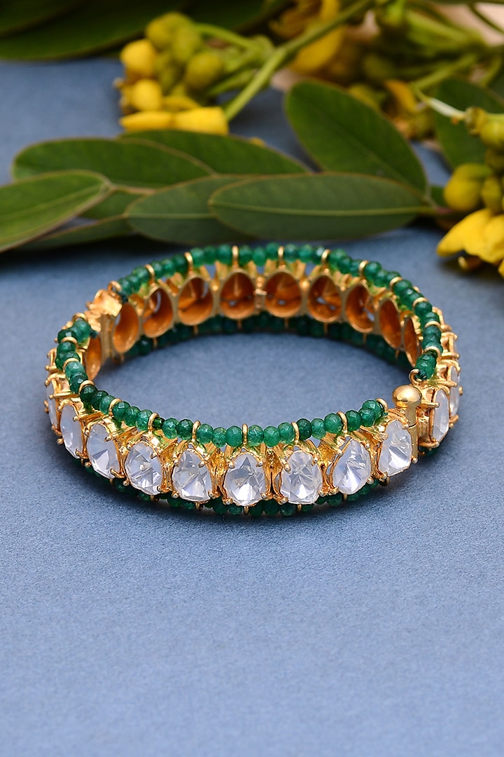 Gold Plated Semi-Precious Stone Handcrafted Bangle In Sterling Silver by Shubh Silver