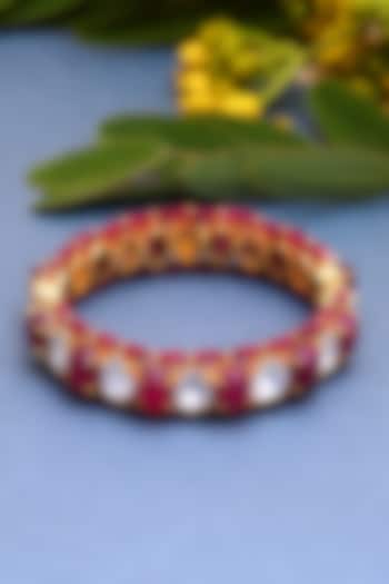 Gold Plated Jadau Handcrafted Bangle In Sterling Silver by Shubh Silver