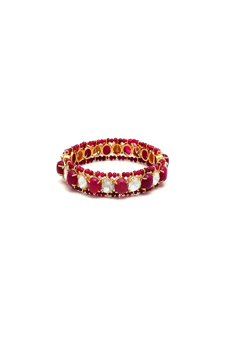 Gold Plated Jadau Handcrafted Bangle In Sterling Silver by Shubh Silver at Pernia's Pop Up Shop