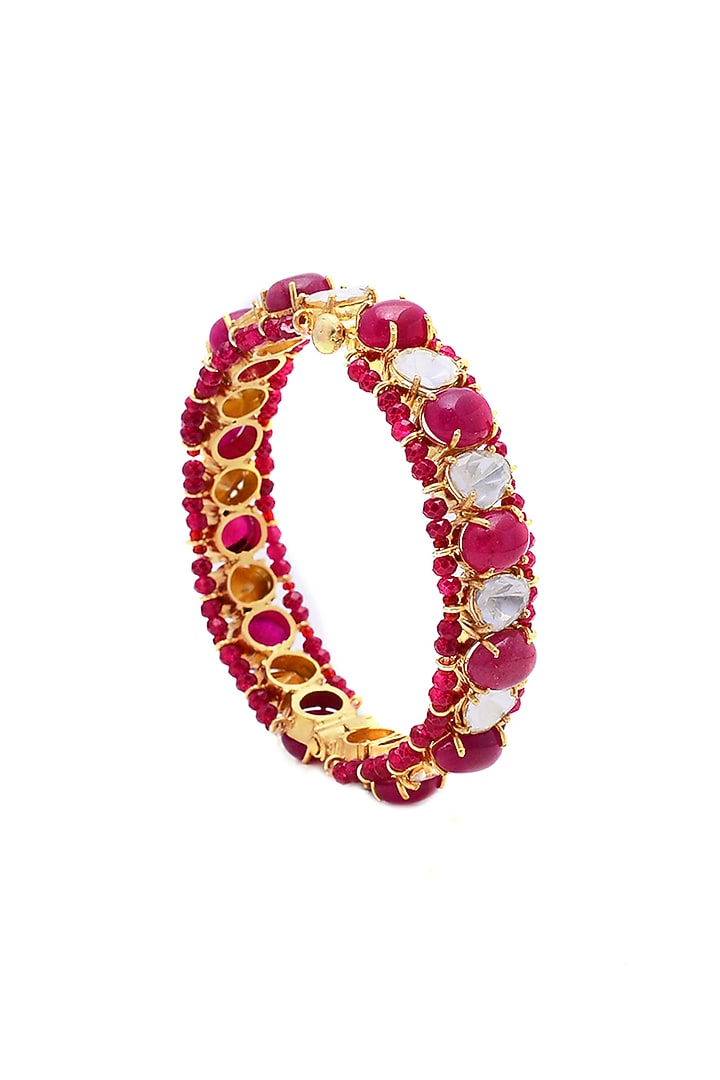 Gold Plated Jadau Handcrafted Bangle In Sterling Silver by Shubh Silver at Pernia's Pop Up Shop