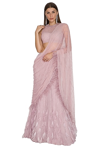 Lavender Embroidered Lehenga Saree Set by Seep Mahajan