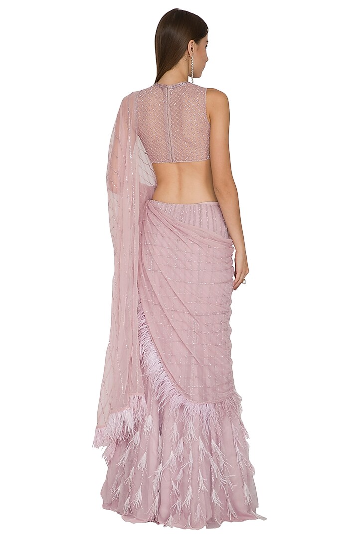 Lavender Embroidered Reception Lehenga Saree Set by Seep Mahajan at Pernia's Pop Up Shop