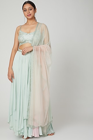Sea Green Embroidered Lehenga Set by Seep Mahajan