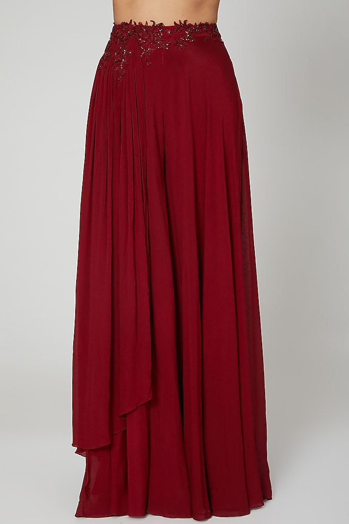 Marsala Red Draped Skirt Set by Seep Mahajan at Pernia's Pop Up Shop