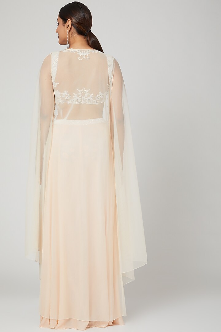 Champagne Embroidered Skirt Set by Seep Mahajan at Pernia's Pop Up Shop
