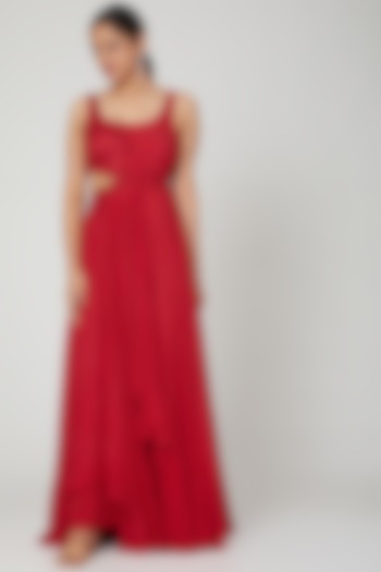 Red Embroidered Gown by Seep Mahajan