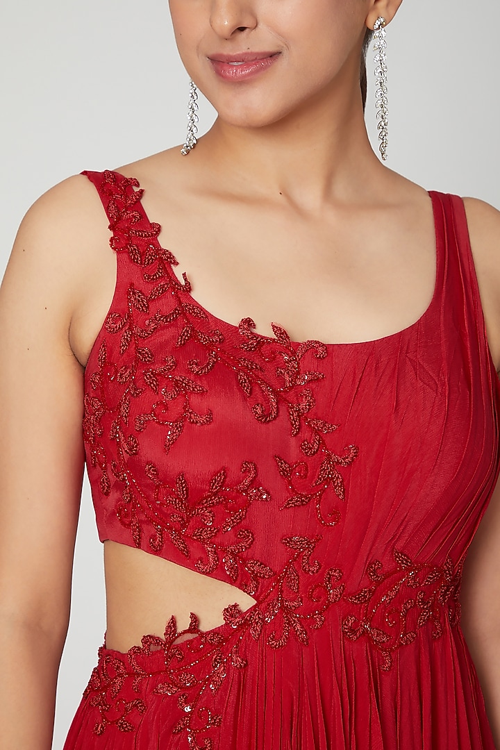 Red Embroidered Gown by Seep Mahajan at Pernia's Pop Up Shop