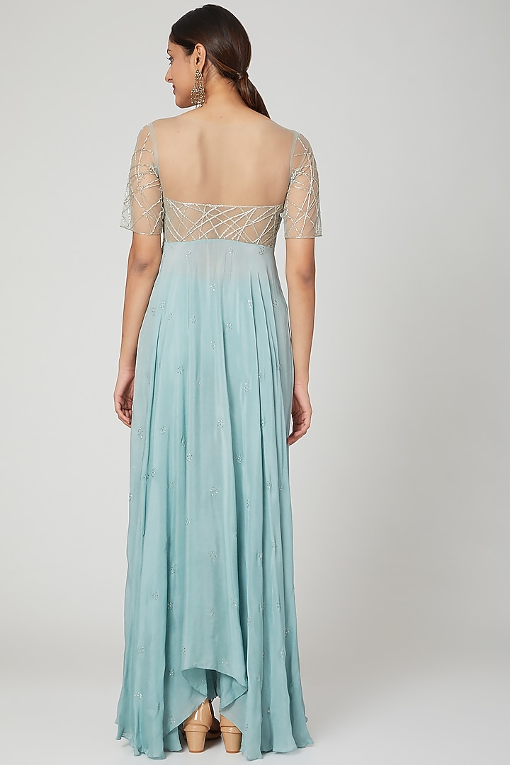 Blue Embroidered Wedding Anarkali Set by Seep Mahajan at Pernia's Pop Up Shop