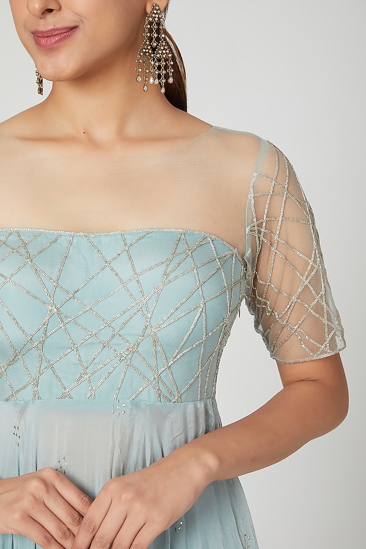 Blue Embroidered Wedding Anarkali Set by Seep Mahajan at Pernia's Pop Up Shop