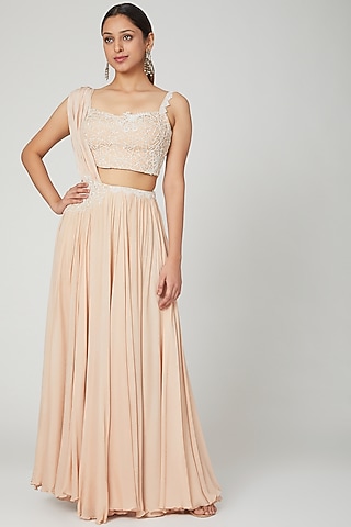 Champagne Drape Skirt Set by Seep Mahajan