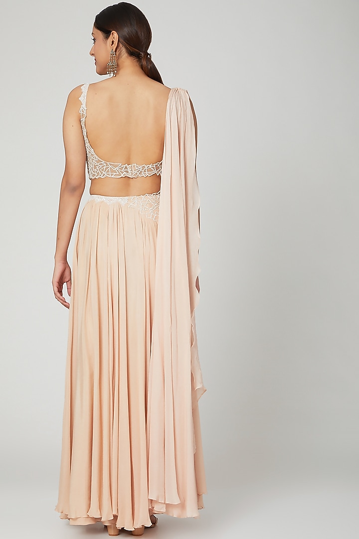 Champagne Drape Skirt Set by Seep Mahajan at Pernia's Pop Up Shop