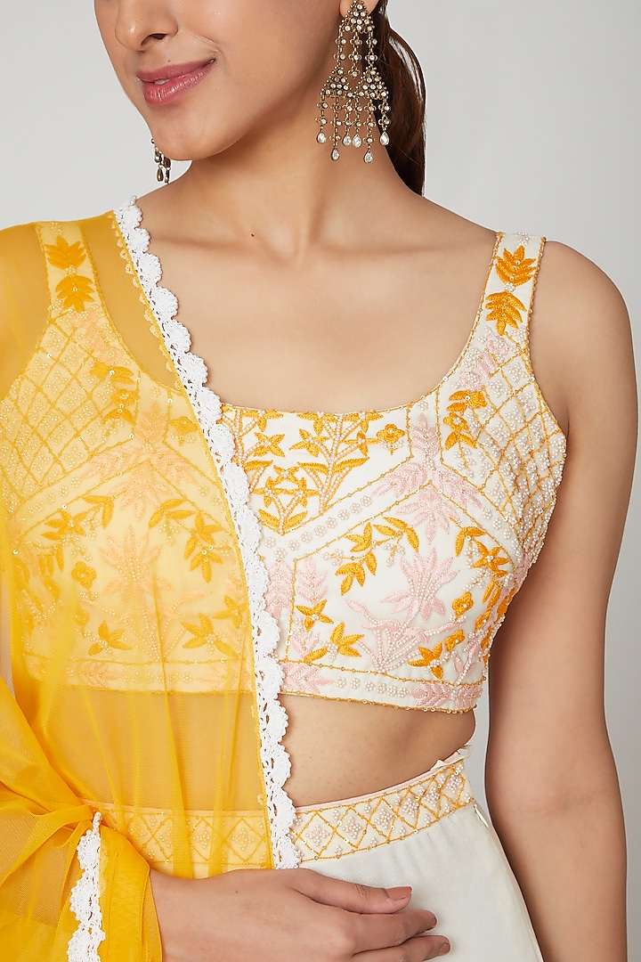 Ivory & Yellow Ombre Wedding Lehenga Set by Seep Mahajan at Pernia's Pop Up Shop