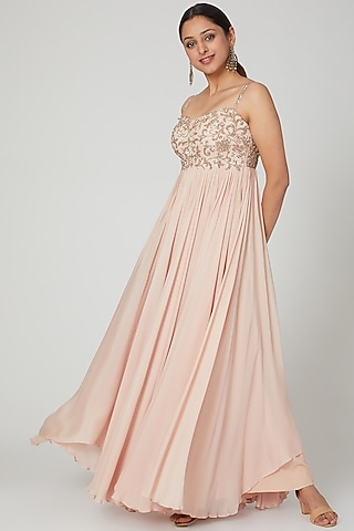 Champagne Embroidered Gown by Seep Mahajan