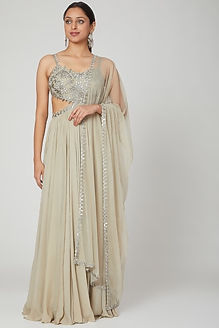 Dusk Green Embroidered Anarkali Set by Seep Mahajan