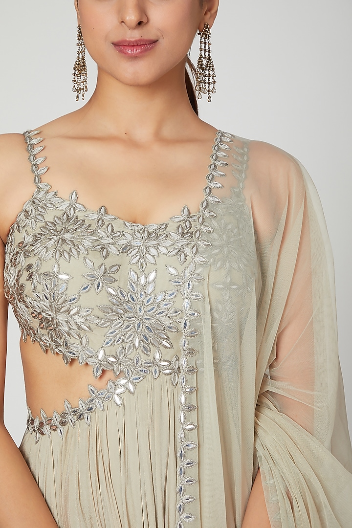 Dusk Green Embroidered Wedding Anarkali Set by Seep Mahajan at Pernia's Pop Up Shop