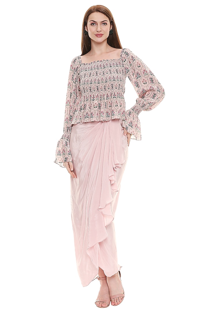 Dust Pink Draped Skirt Set For Girls by Soup by Sougat Paul Kids at Pernia's Pop Up Shop
