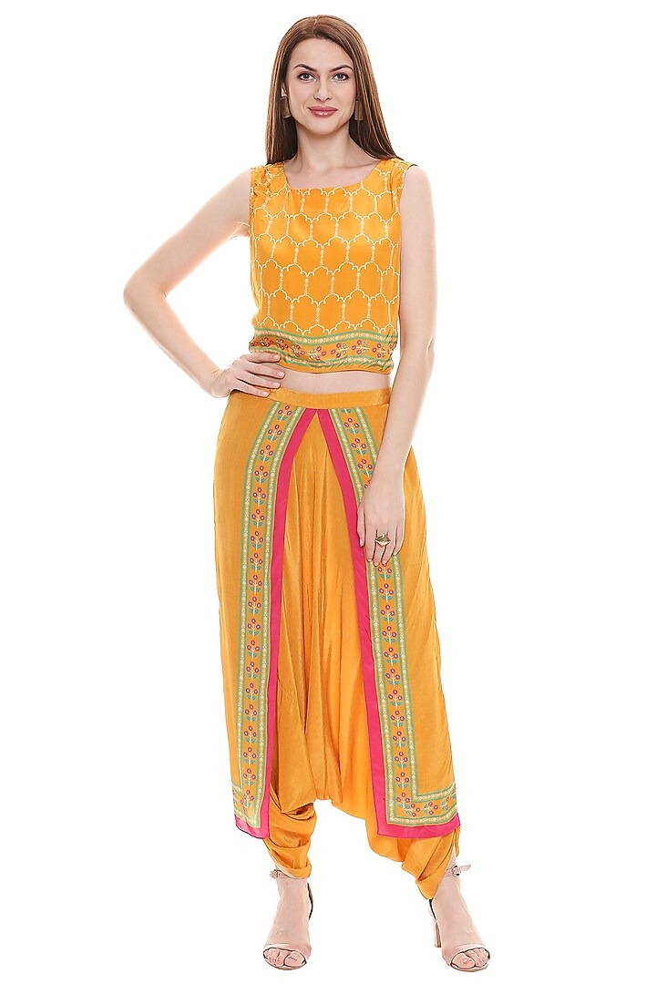 Mustard Crepe Dhoti Set For Girls by Soup by Sougat Paul Kids at Pernia's Pop Up Shop