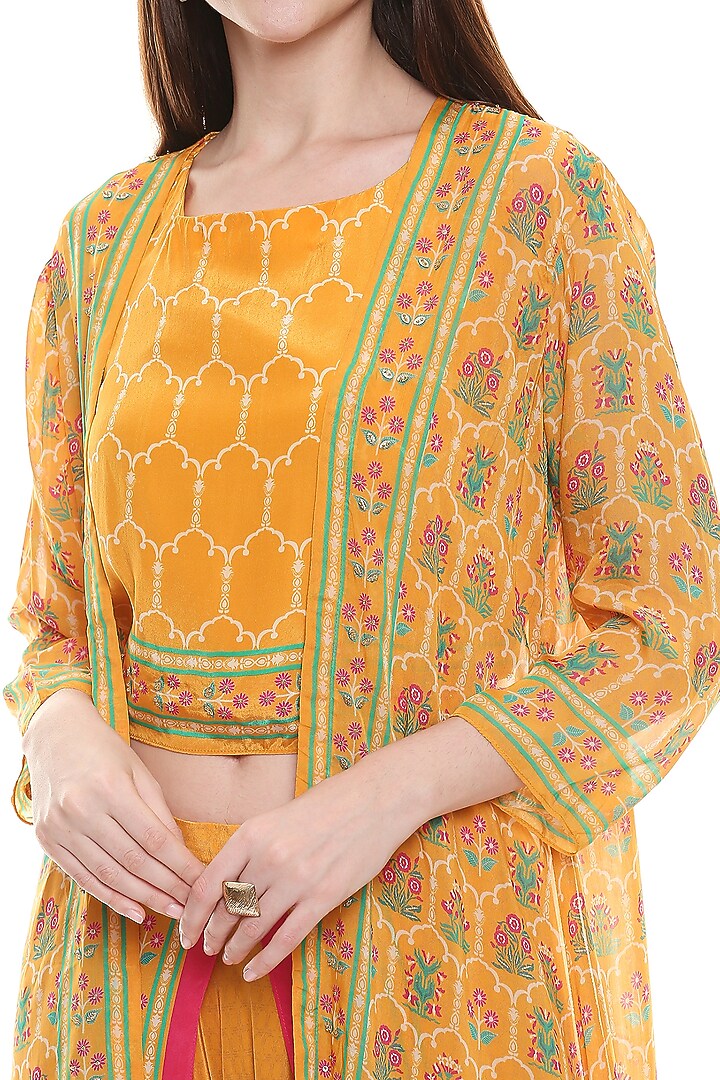 Mustard Crepe Dhoti Set For Girls by Soup by Sougat Paul Kids at Pernia's Pop Up Shop