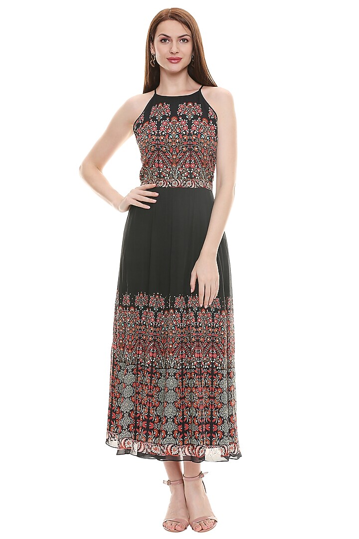 Black Chiffon Printed Anarkali Set For Girls by Soup by Sougat Paul Kids at Pernia's Pop Up Shop
