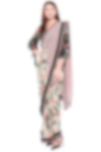 Black & Off White Printed Saree Set For Girls by Soup by Sougat Paul Kids at Pernia's Pop Up Shop