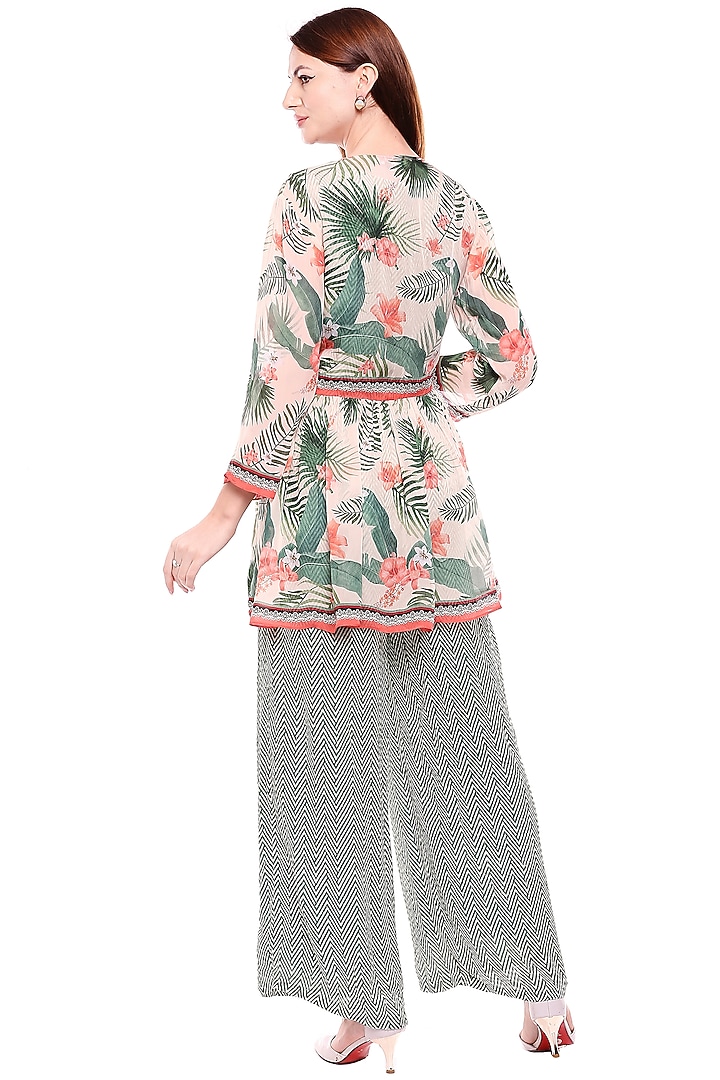Green Printed Jumpsuit With Jacket For Girls by Soup by Sougat Paul Kids at Pernia's Pop Up Shop