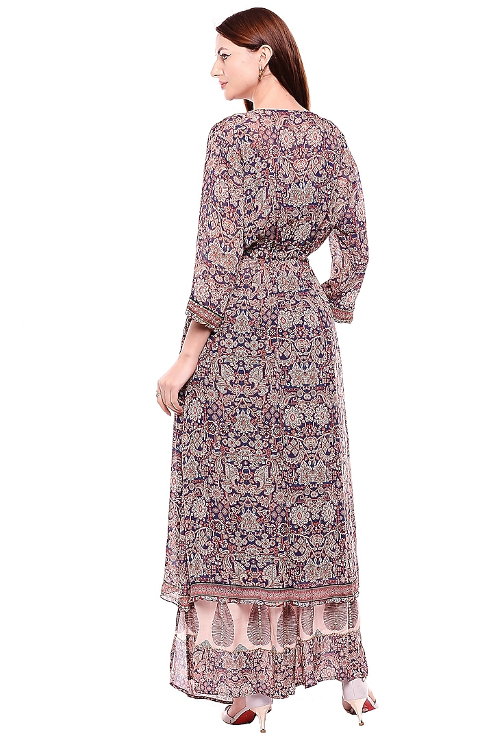 Navy Blue & Off White Printed Skirt Set For Girls by Soup by Sougat Paul Kids at Pernia's Pop Up Shop