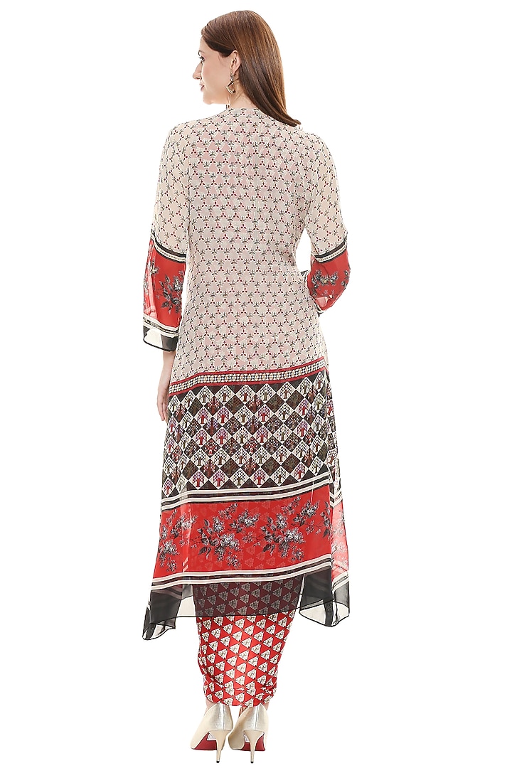 Red Satin Printed Jacket Dress For Girls by Soup by Sougat Paul Kids at Pernia's Pop Up Shop
