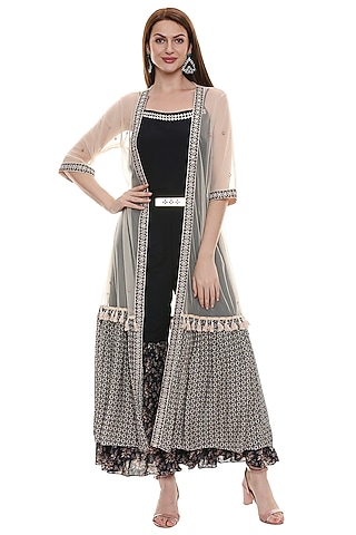 Persian Blue Dress With Cape For Girls by Soup by Sougat Paul Kids