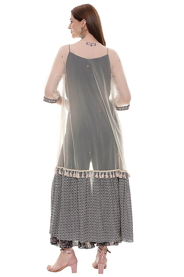 Persian Blue Dress With Cape For Girls by Soup by Sougat Paul Kids at Pernia's Pop Up Shop