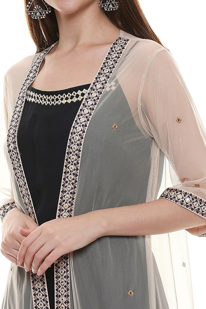 Persian Blue Dress With Cape For Girls by Soup by Sougat Paul Kids at Pernia's Pop Up Shop