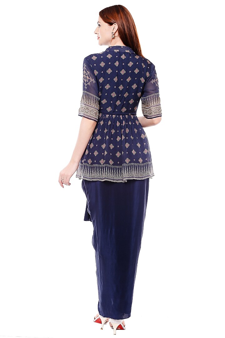 Navy Blue Printed Dhoti Skirt Set For Girls by Soup by Sougat Paul Kids at Pernia's Pop Up Shop