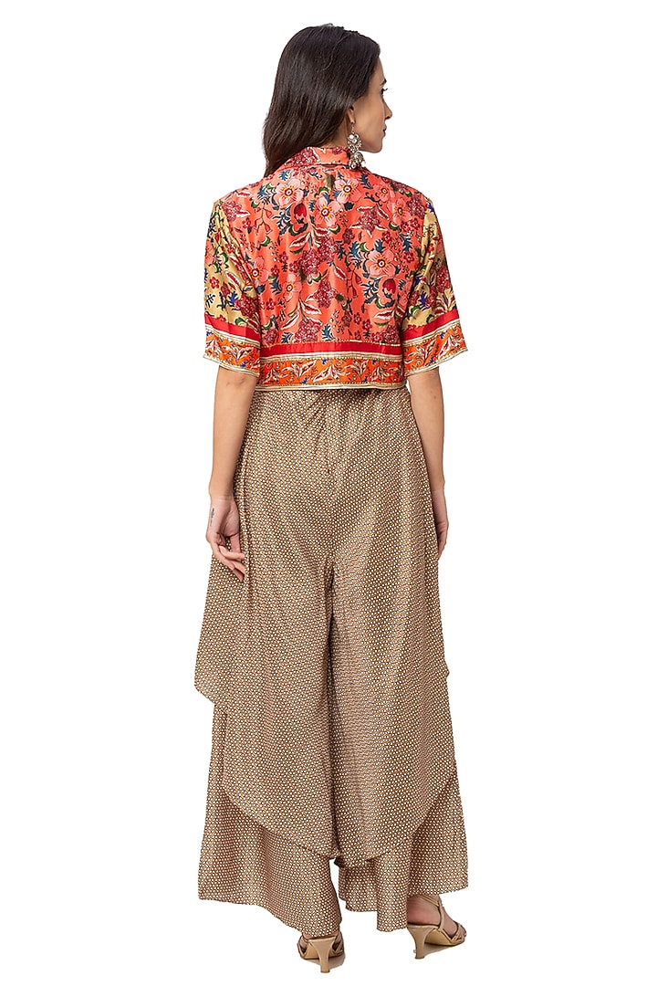 Beige Printed Jumpsuit With Jacket For Girls by Soup by Sougat Paul Kids at Pernia's Pop Up Shop