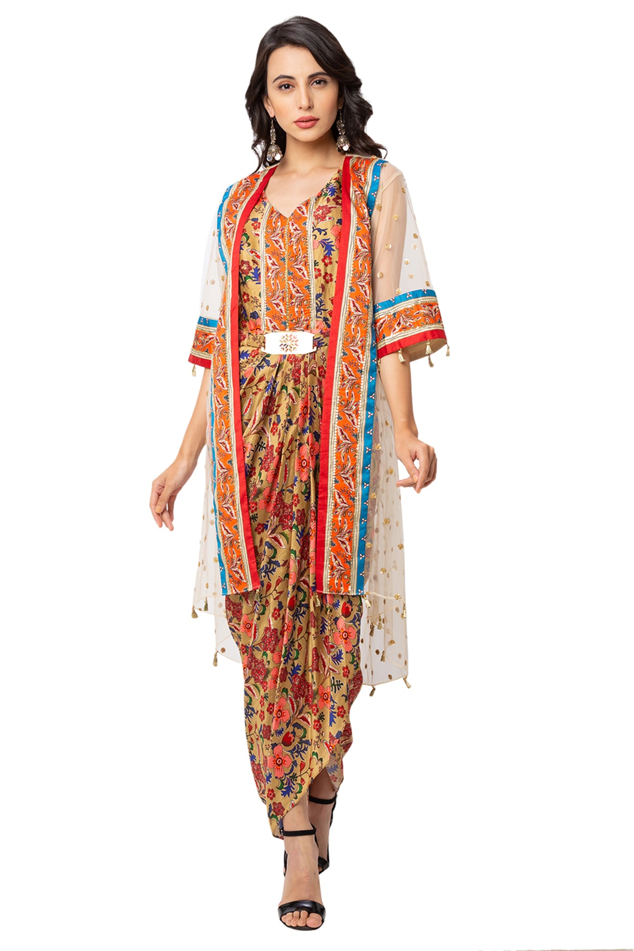 Yellow Saree Dress With Jacket For Girls by Soup by Sougat Paul Kids at Pernia s Pop Up Shop 2024