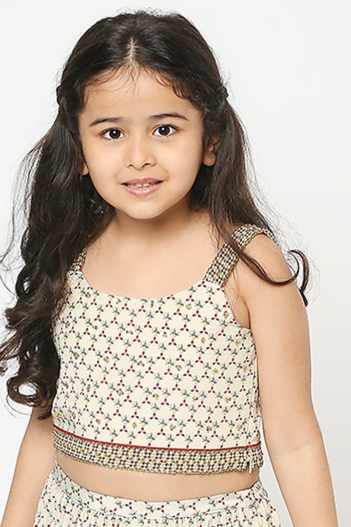 Beige Printed Lehenga Set For Girls by Soup by Sougat Paul Kids at Pernia's Pop Up Shop