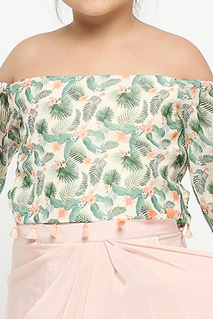 Sheer Pink Drape Skirt Set For Girls by Soup by Sougat Paul Kids at Pernia's Pop Up Shop