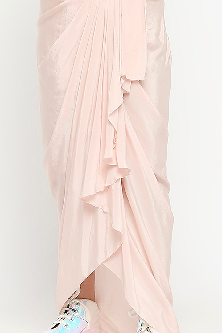 Sheer Pink Drape Skirt Set For Girls by Soup by Sougat Paul Kids at Pernia's Pop Up Shop