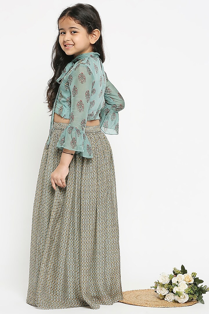 Catalina Green Printed Skirt Set For Girls by Soup by Sougat Paul Kids at Pernia's Pop Up Shop