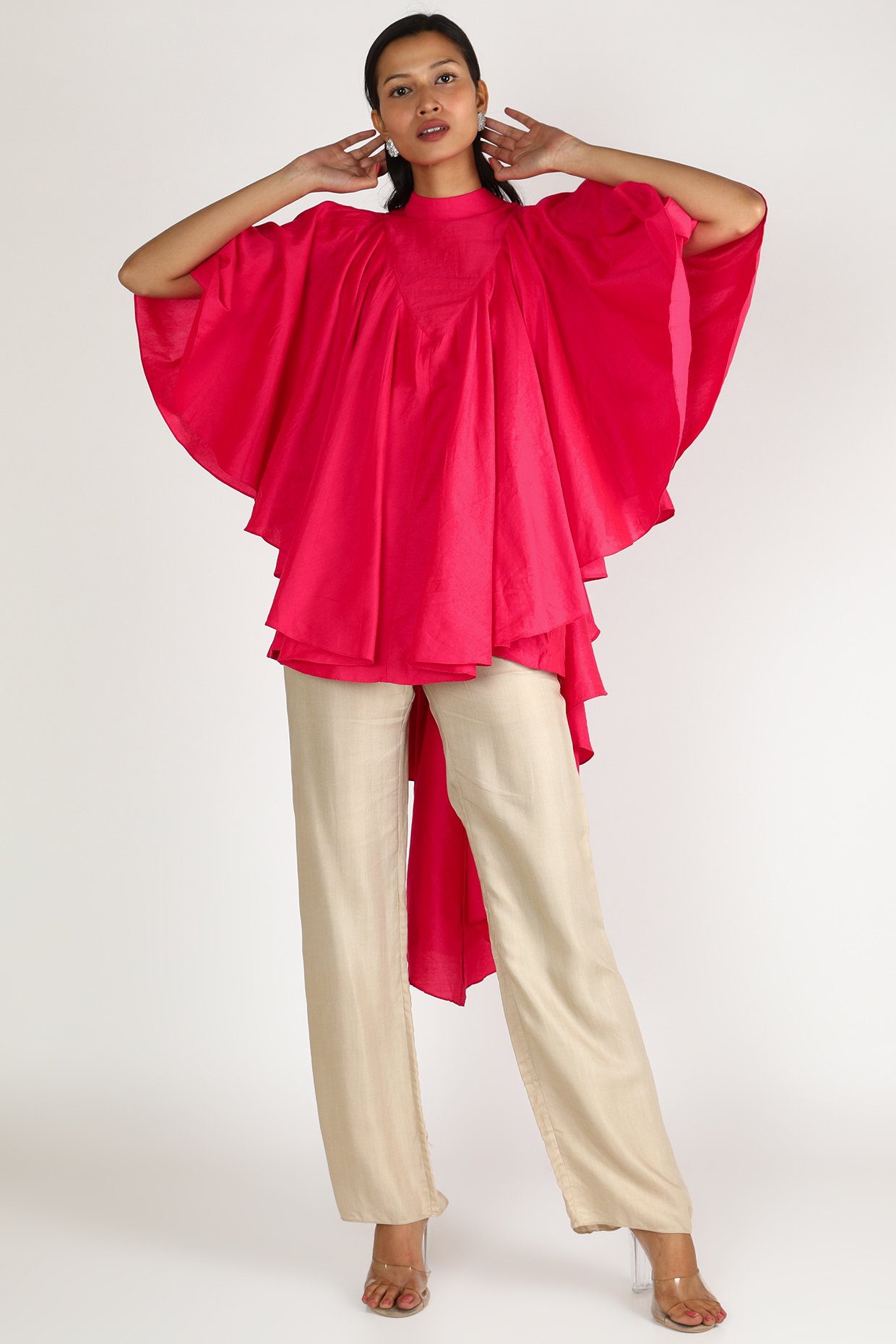 Fuchsia Draped Ruffled Top by Gulabo By Abu Sandeep at Pernia's Pop Up Shop