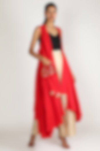 Red Embroidered Coat by Gulabo By Abu Sandeep