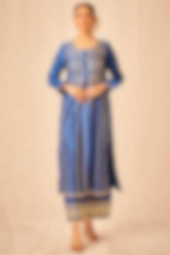 Blue Pure Chanderi Silk Embroidered Kurta by Gulabo By Abu Sandeep at Pernia's Pop Up Shop