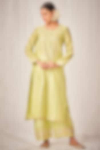 Pista Green Chanderi Silk Embroidered A-Line Kurta by Gulabo By Abu Sandeep at Pernia's Pop Up Shop