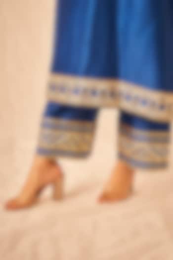 Blue Pure Chanderi Silk Embroidered Pants by Gulabo By Abu Sandeep